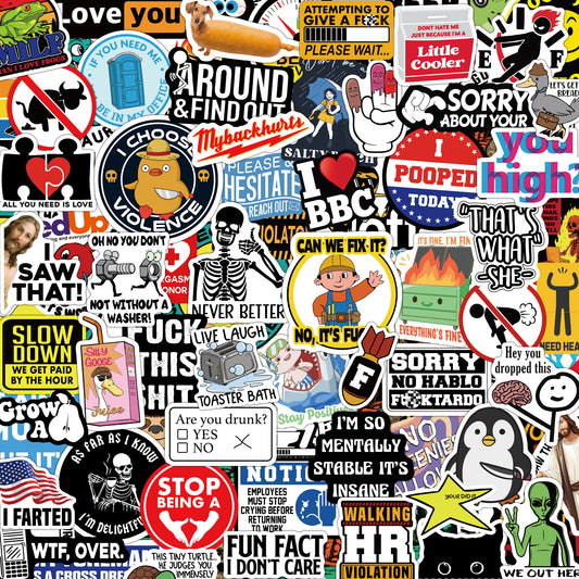 200pcs Funny Stickers for Adults, Prank Meme (Dirty) Large Sticker Pack for Bumper, Hard Hat, Water Bottles, Co-Worker, Computers, Vinyl Waterproof Decals