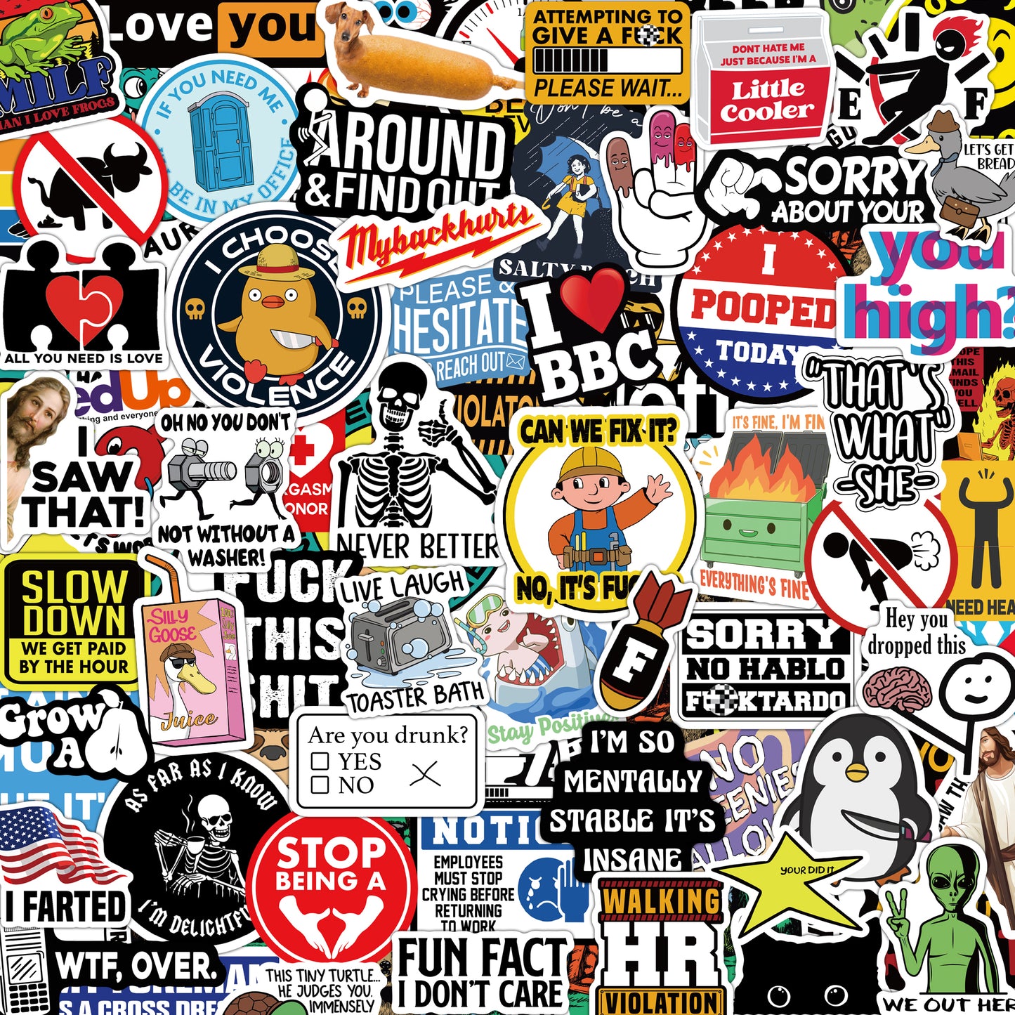 100-200pcs Funny Stickers for Adults, Prank Meme (Dirty) Large Sticker Pack for Bumper, Hard Hat, Water Bottles, Co-Worker, Computers, Vinyl Waterproof Decals