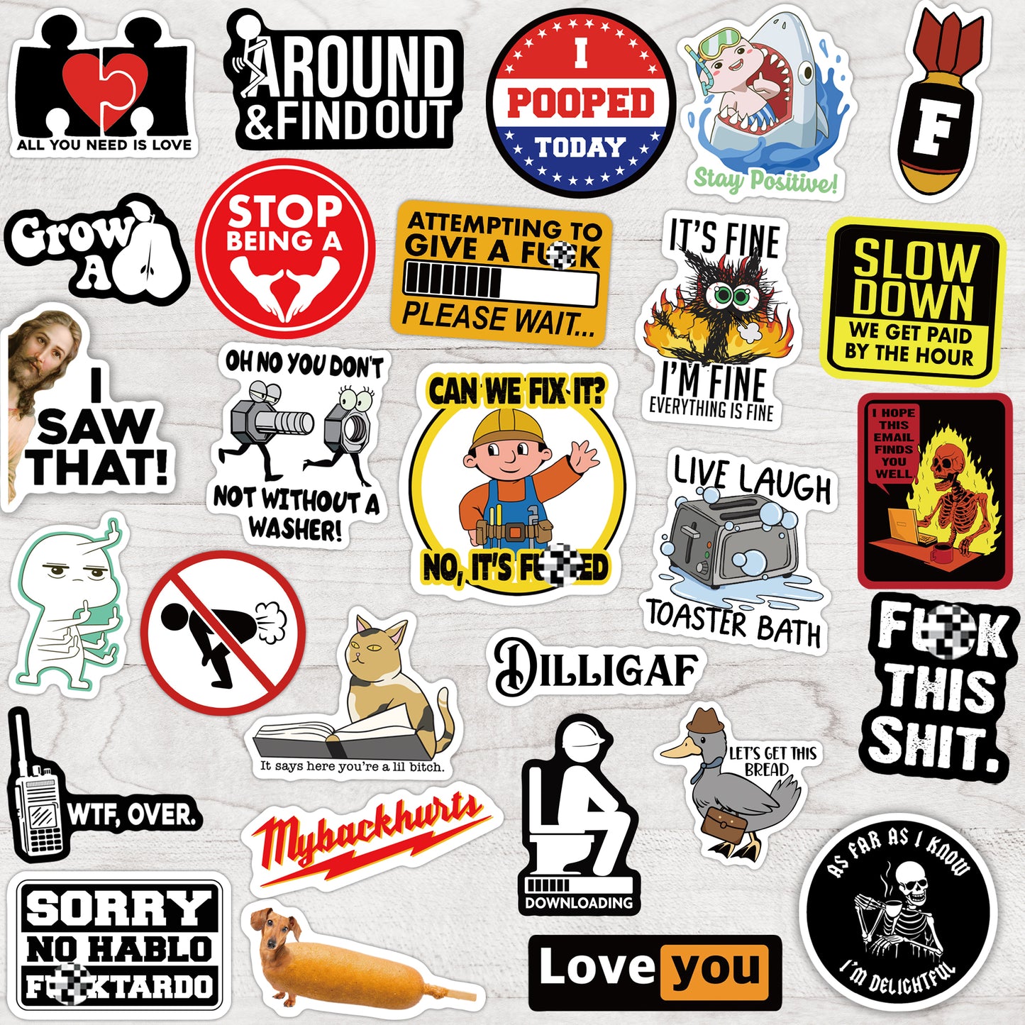 200pcs Funny Stickers for Adults, Prank Meme (Dirty) Large Sticker Pack for Bumper, Hard Hat, Water Bottles, Co-Worker, Computers, Vinyl Waterproof Decals