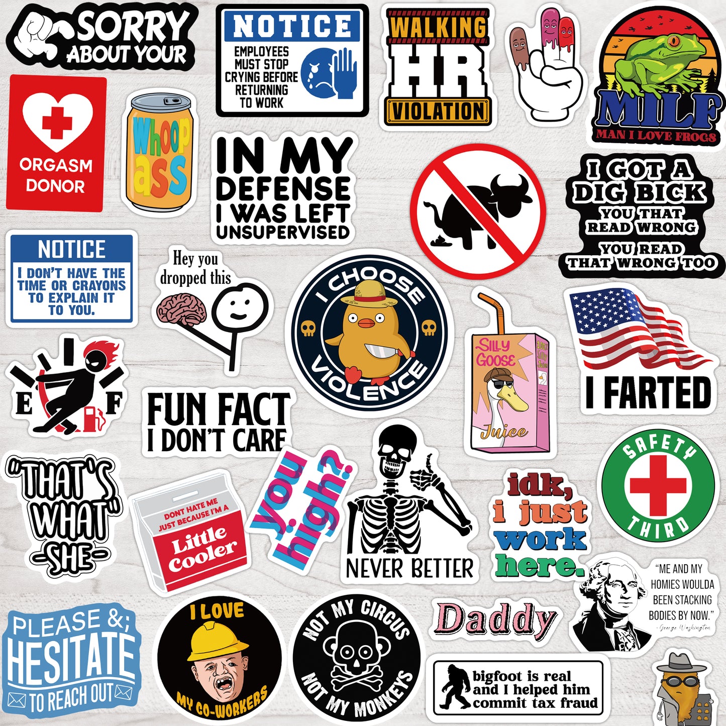 200pcs Funny Stickers for Adults, Prank Meme (Dirty) Large Sticker Pack for Bumper, Hard Hat, Water Bottles, Co-Worker, Computers, Vinyl Waterproof Decals