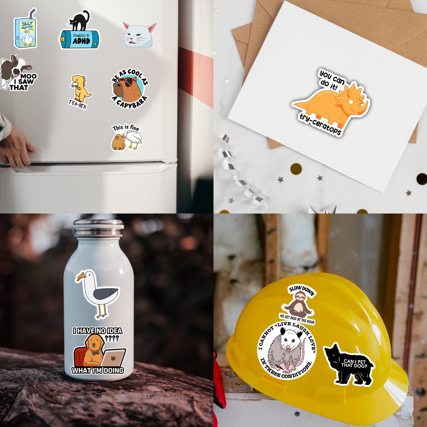 110pc Funny Animal Meme stickers, works for laptop, water bottle, computer, bumper, cars, etc... Waterproof Vinyl