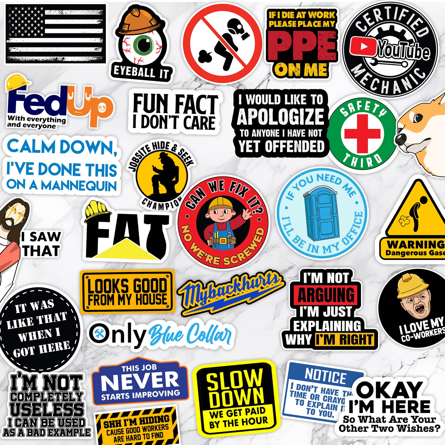 130 PCS Blue Collar Funny Stickers Pack (DIRTY) - For Helmet, Toolboxes... Waterproof Vinyl (Copy)