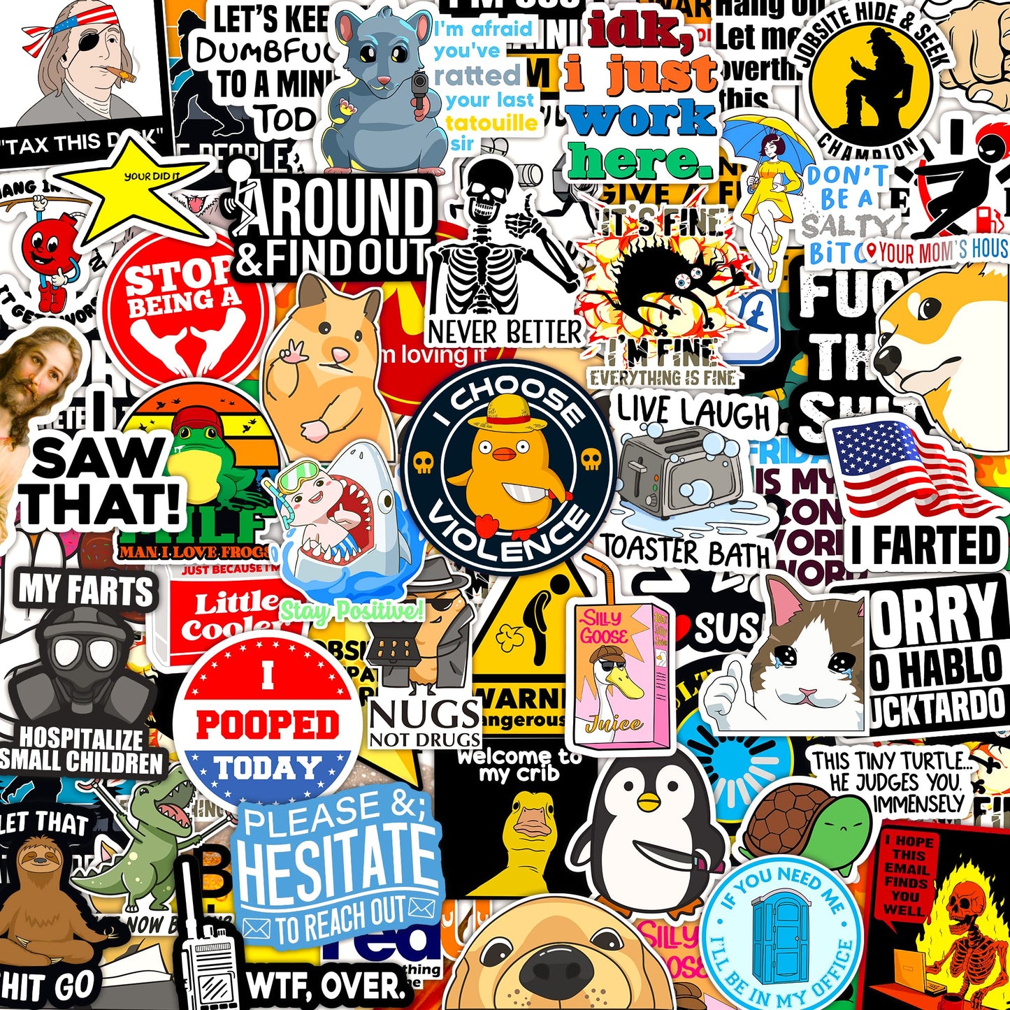 100-200pcs Funny Stickers for Adults, Prank Meme (Dirty) Large Sticker Pack for Bumper, Hard Hat, Water Bottles, Co-Worker, Computers, Vinyl Waterproof Decals