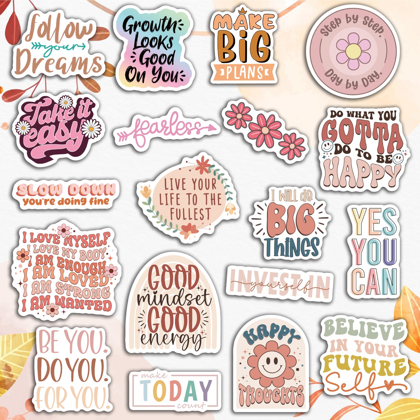 300PCS Motivational Stickers for Vision Board Water Bottles Laptops, Inspirational Quote Waterproof Vinyl for Journals Cups, Affirmation Boho Stickers for Women Holographic