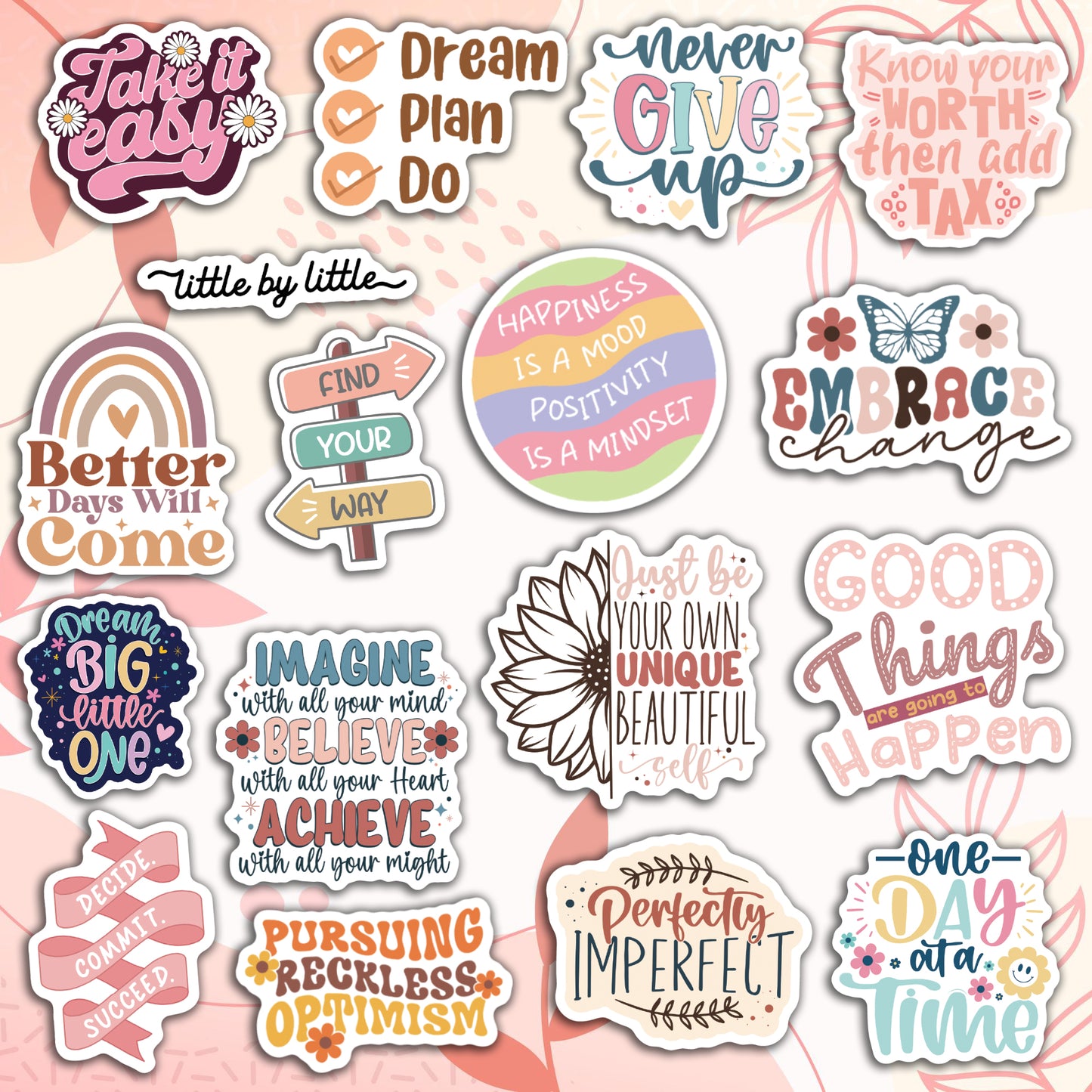 300PCS Motivational Stickers for Vision Board Water Bottles Laptops, Inspirational Quote Waterproof Vinyl for Journals Cups, Affirmation Boho Stickers for Women Holographic