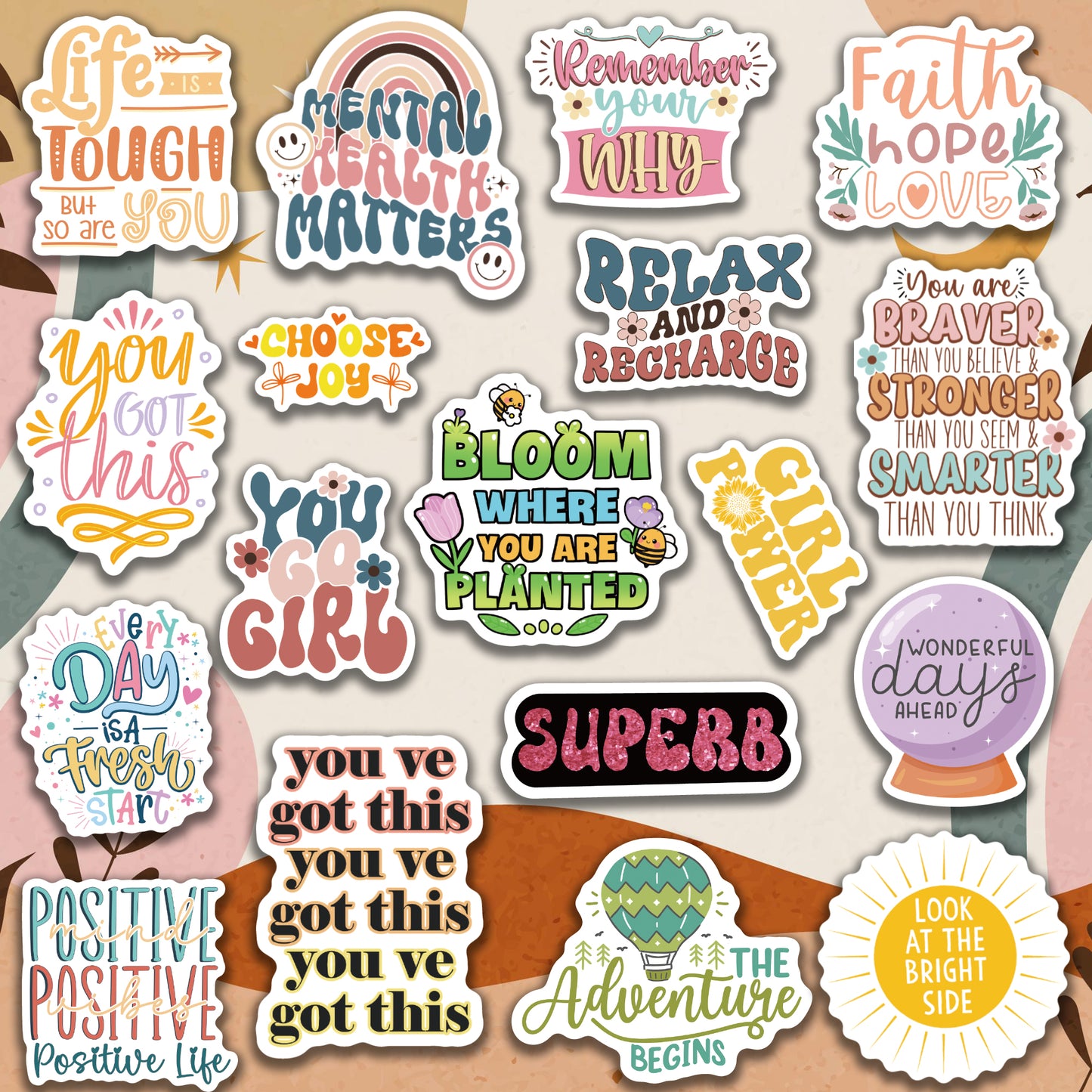 300PCS Motivational Stickers for Vision Board Water Bottles Laptops, Inspirational Quote Waterproof Vinyl for Journals Cups, Affirmation Boho Stickers for Women Holographic