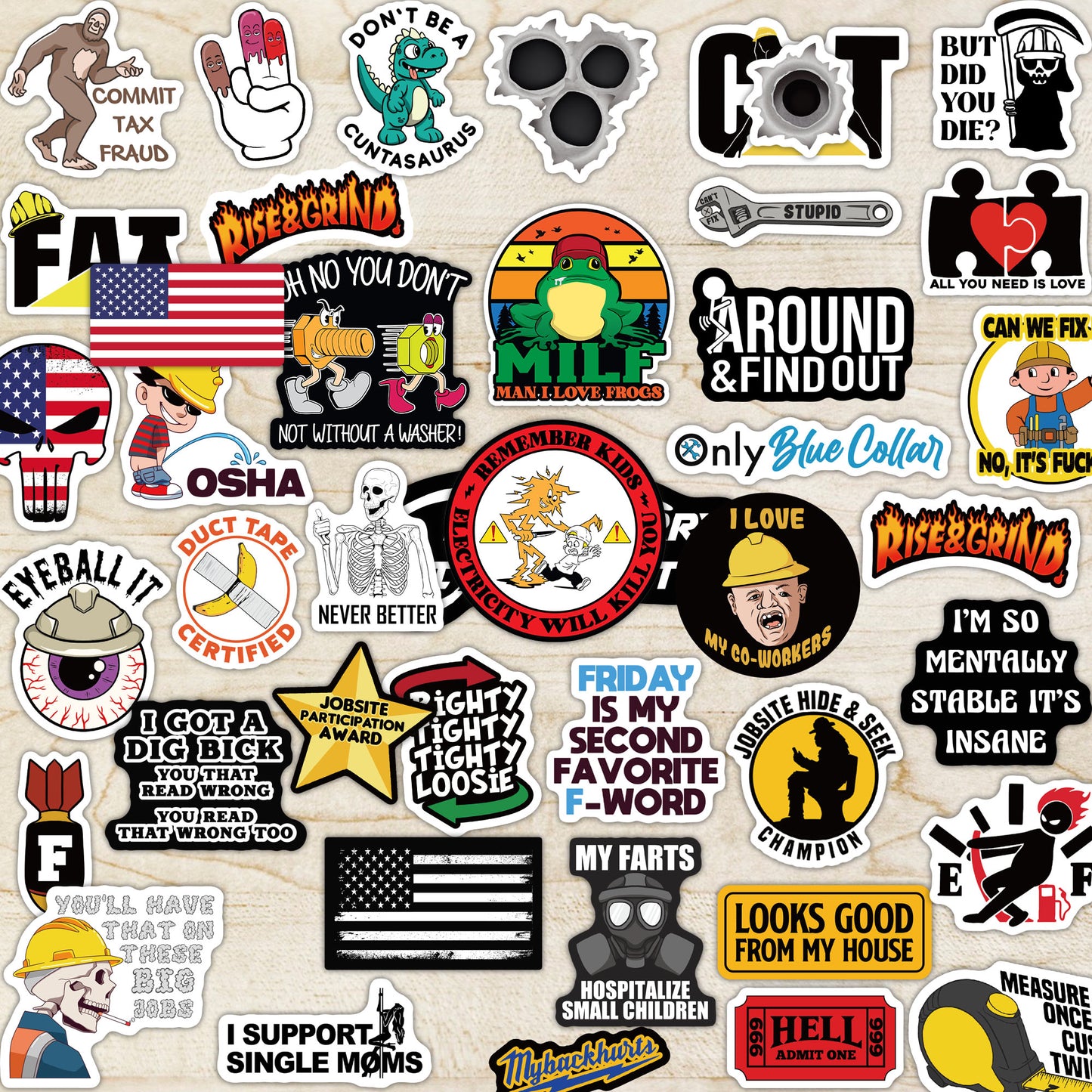 300 PCS Hard Hat Stickers Pack (DIRTY) - For Helmet, Toolboxes... Waterproof Vinyl