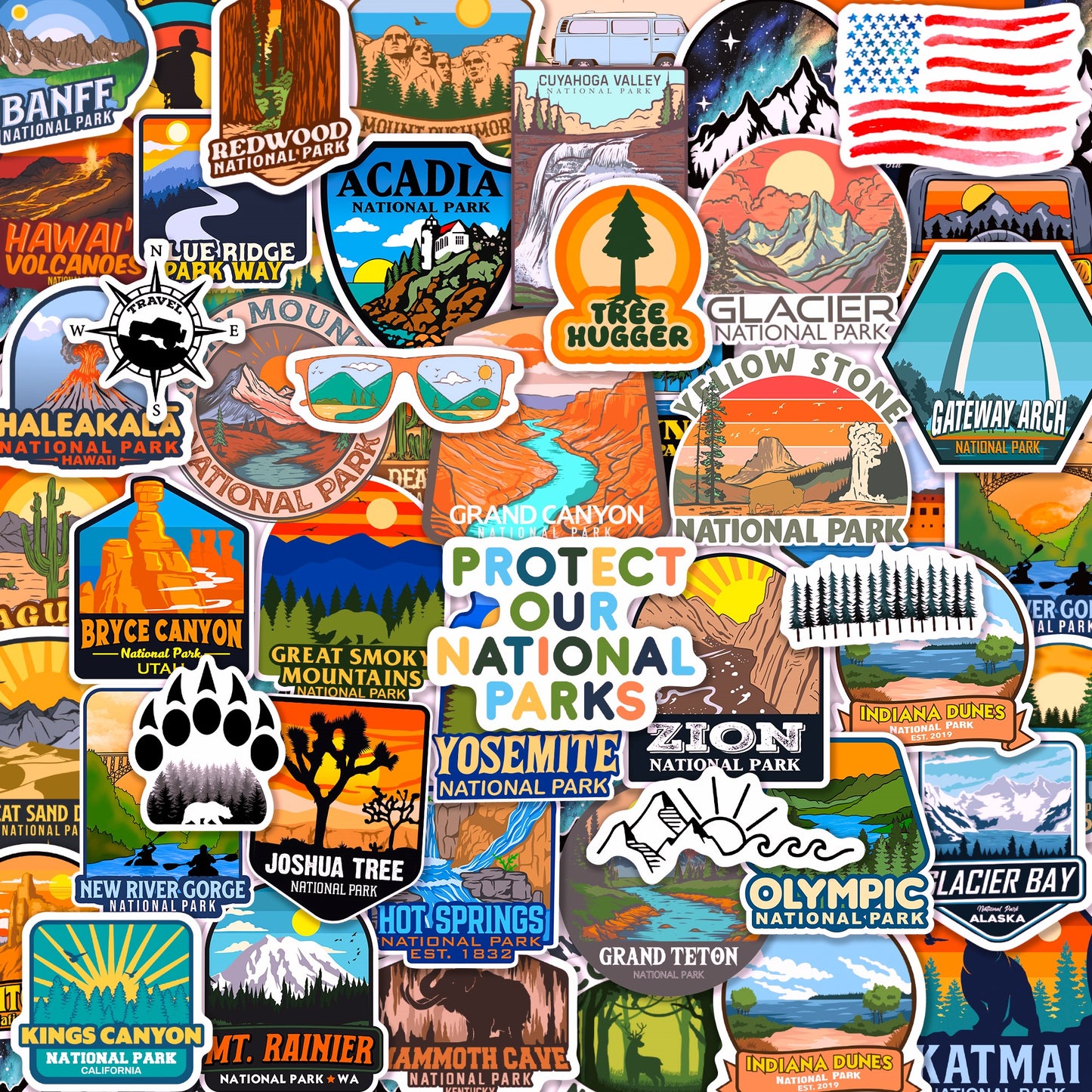 156 Pcs National Parks Sticker Pack, Outdoor Nature Camping Hiking Inspired Waterproof Vinyl Decals for Water Bottles Laptop Car