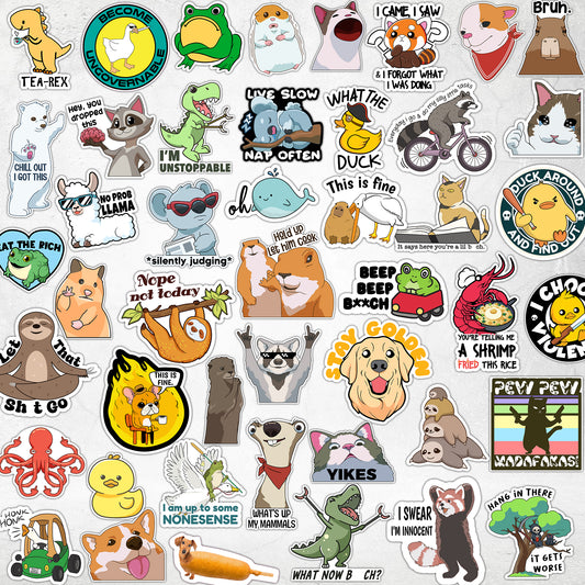 110pc Funny Animal Meme stickers, works for laptop, water bottle, computer, bumper, cars, etc... Waterproof Vinyl