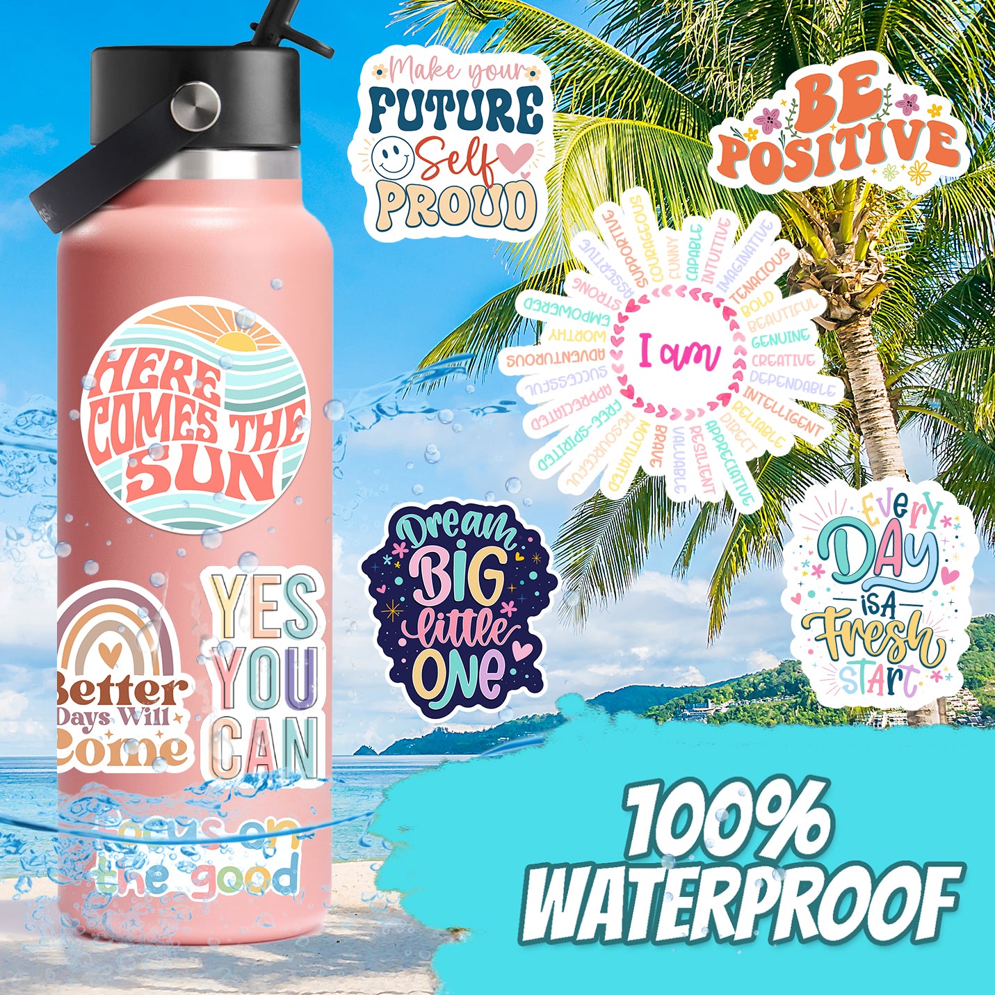 200PCS Motivational Stickers for Vision Board Water Bottles Laptops, Inspirational Quote Waterproof Vinyl for Journals Cups, Affirmation Boho Stickers for Women Holographic (Copy)